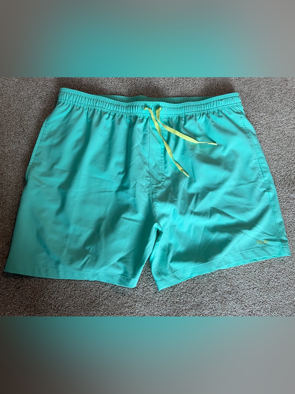 Huk Aqua Swim Shorts with Yellow Drawstring